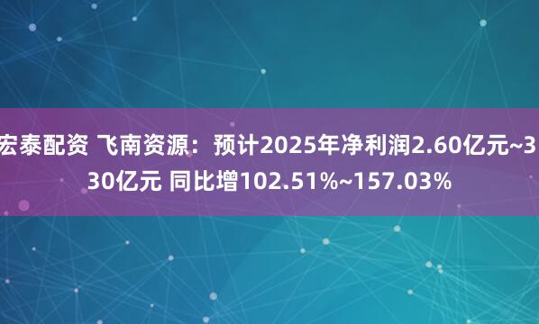 宏泰配资 飞南资源：预计2025年净利润2.60亿元~3.30亿元 同比增102.51%~157.03%