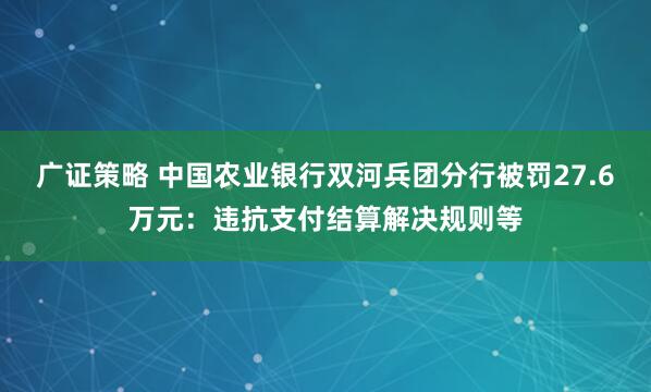 广证策略 中国农业银行双河兵团分行被罚27.6万元:违抗支付结算解决规则等